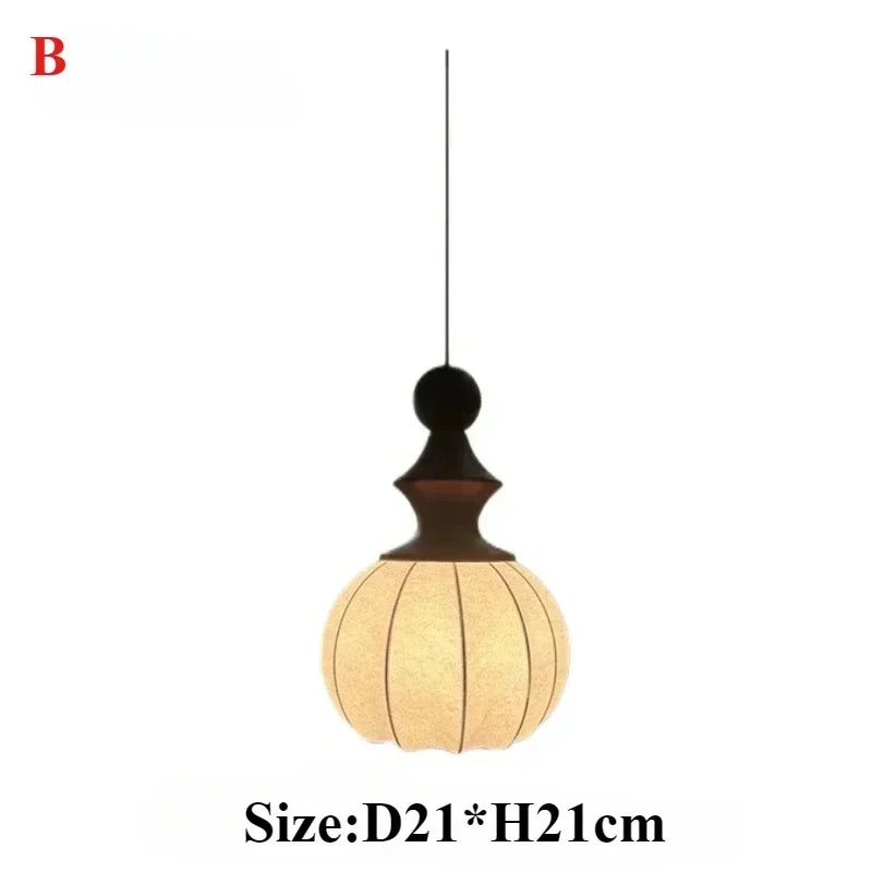 Nordic Silk & Solid Wood LED Ceiling Chandelier - Modern Textile Pendant Light Fixture for Living Room, Master Bedroom & Home Decor