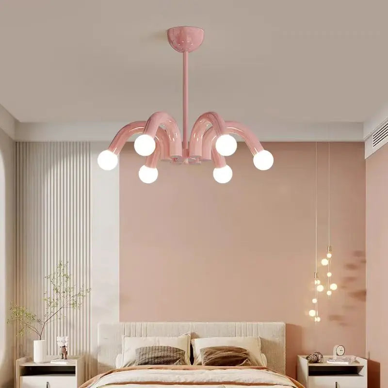 Modern Metal E27 Pendant Light in Black, Beige, Blue & Pink - Art Deco Ceiling Hanging Lamp Fixture for Parlor, Bedroom & Dining Room