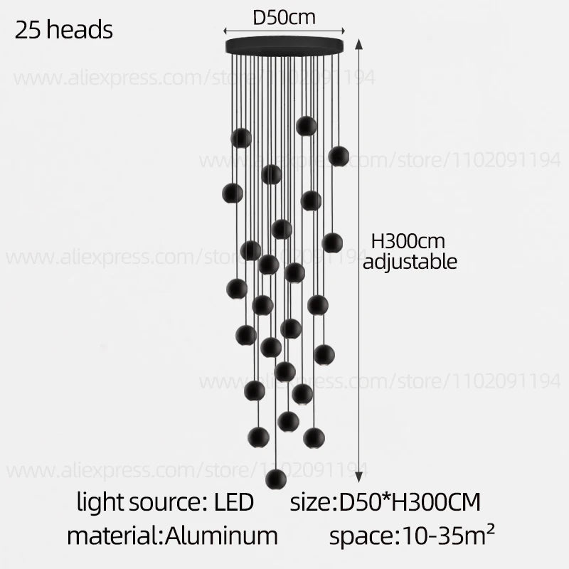 Orb Chandelier Interior Lighting Decorative Lamps Black Circular Penthouse Designer Living Room Pendant Stairwell Chandelier
