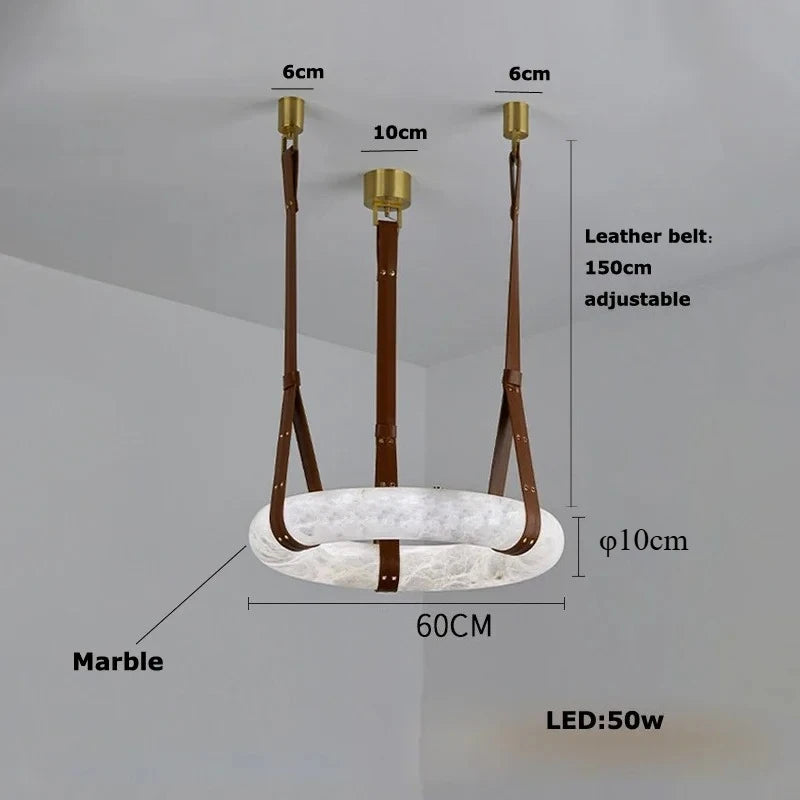 2026 Circular Marble Leather LED Hanging Lamp Modern Bedroom Living Room Main Light Fixture Nordic Faux Marble Pendant Light