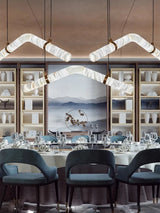 2026 Luxury Marble Linear Chandelier - Minimalist LED Dining Room Pendant Light
