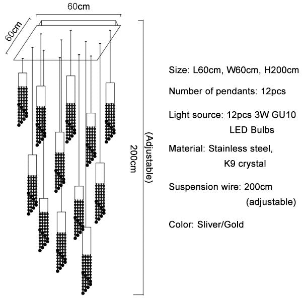 Modern Chrome Crystal LED Chandelier Luxury Large Cristal Staircase Hanging Fixture For Hallway Lobby Long Indoor Ceiling Lustre