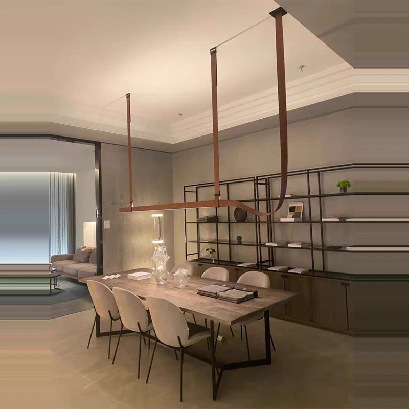 2026 Leather Belt LED Ceiling Chandelier - Luxury Living Room Hanging Lamp