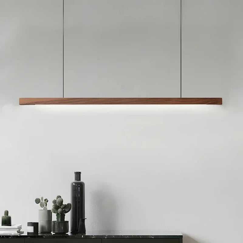 Nordic Wood Pendant Lights LED Modern Hanging Lamps Dining Living Room Kitchen Office Shop Long Strip Celling Lamp Home Decor