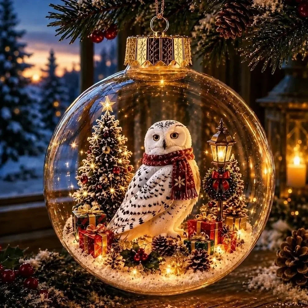 1pc 8CM Size Acrylic Material Christmas Ball Ornament Transparent Design with Light Santa Claus Pendant Hanging Christmas Decor