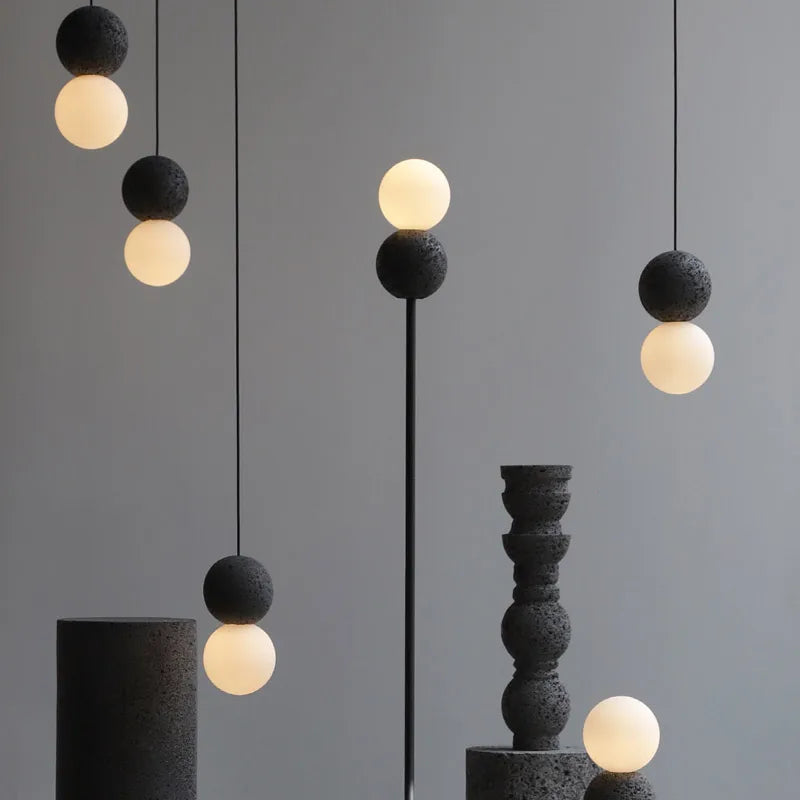Nordic Minimalist Terrazzo LED Black Spherical Pendant Light for Living Room Bedroom Interior Design Decorative Hanging Fixtures