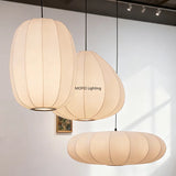 Japanese Wabi-Sabi Silk White E27 Ceiling Pendant Light - Nordic Art Fabric Chandelier Hanging Lamp Fixture for Living Room, Dining Area & Bedroom Decor
