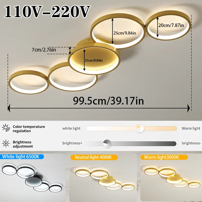 Golden LED Ceiling Light 110v 220v 3 Colors Dimming Modern Creativity Remote Control Living Room Bedroom Aluminum Lamp
