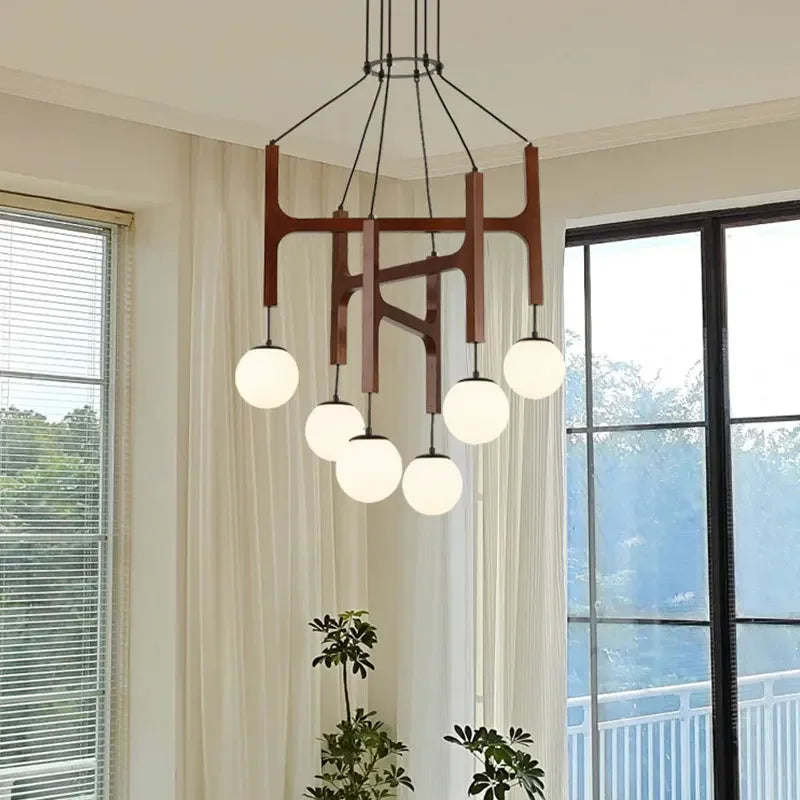 Italian Porada ASTRA Wooden Pendant Light Retro Multi Head Minimalist Restaurant Living Room Chandelier LED Interior Decora Lamp