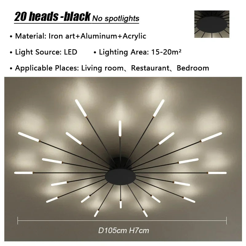 Modern Firework Led Chandeliers Lighting Lamp Home Decor Living Room Ceiling Lights Luminaria Bedroom Black Gold Spiral Lamparas