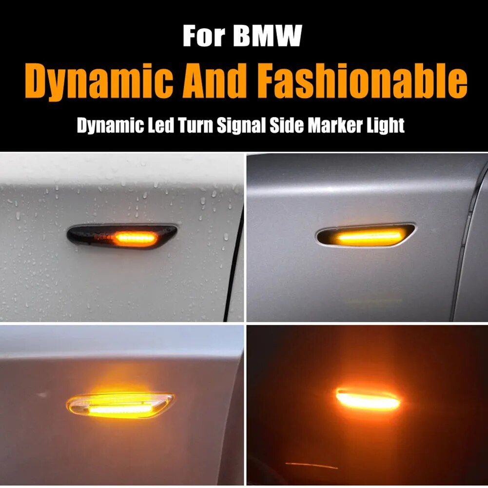 2Pcs Sequential Flashing LED Turn Signal Side Marker Light Blinker for BMW X3 E83 X1 E84 E46 E60 E61 E81 E82 E88 E90 E91 E92 E93