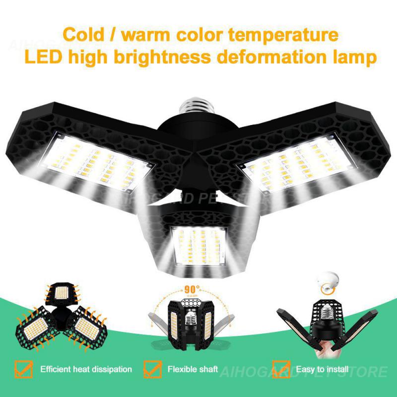 Deformable Bulb Industrial Lighting 3 Panels Ceiling Light 3000k/6000k Adjustable 40/60/80w Led Garage Light Workshop Lighting