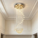 Floral Crystal String Chandelier Tall LED Pendant Light Indoor Decor Lighting For High Ceiling Stairs Lobby Hotel