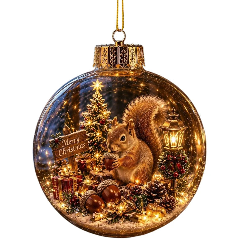 Acrylic Christmas Bell Ornament Decoration 3D Snow Globe Santa Snowman Ball Hanging Xmas Tree Pendant Christmas Party Decoration