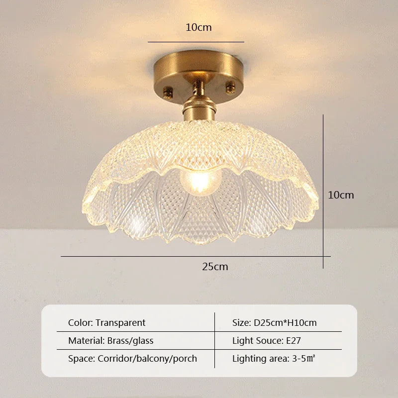 Retro LED Glass Ceiling Lights Nordic Brass Flower Aisle Decors Fixtures Living Room Corridor Balcony lamp Home Lighting Lusters&#39;