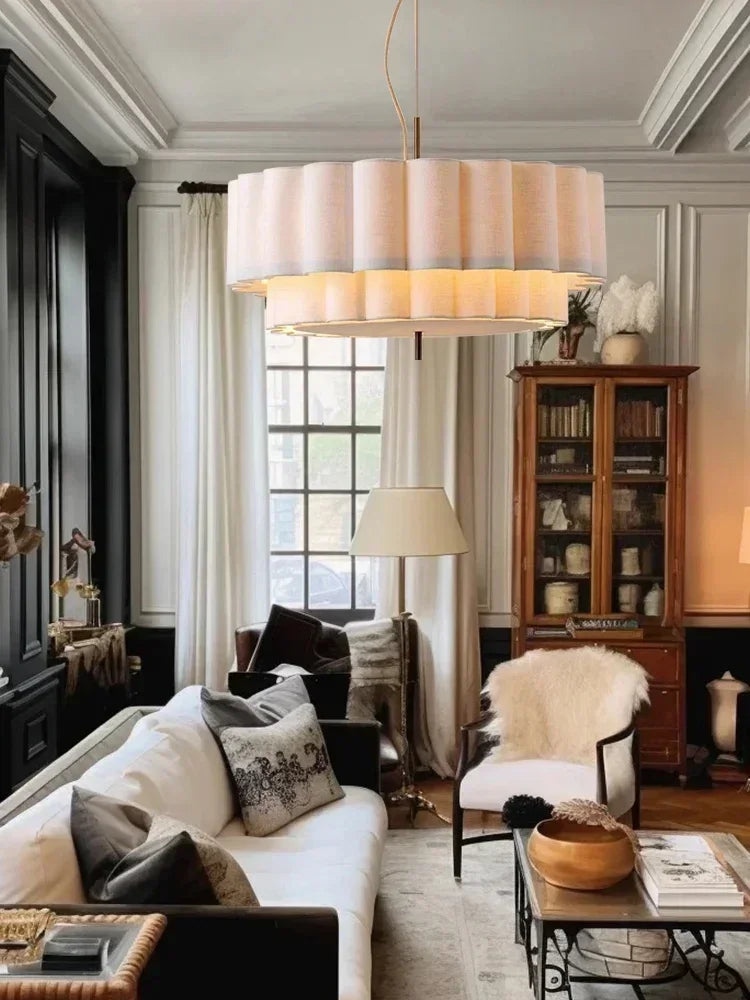 Japanese Wabi-Sabi Silk Fabric Pendant Light - Cloth Hanging Ceiling Chandelier Lamp Fixture for Living Room, Dining Room & Bedroom Decor