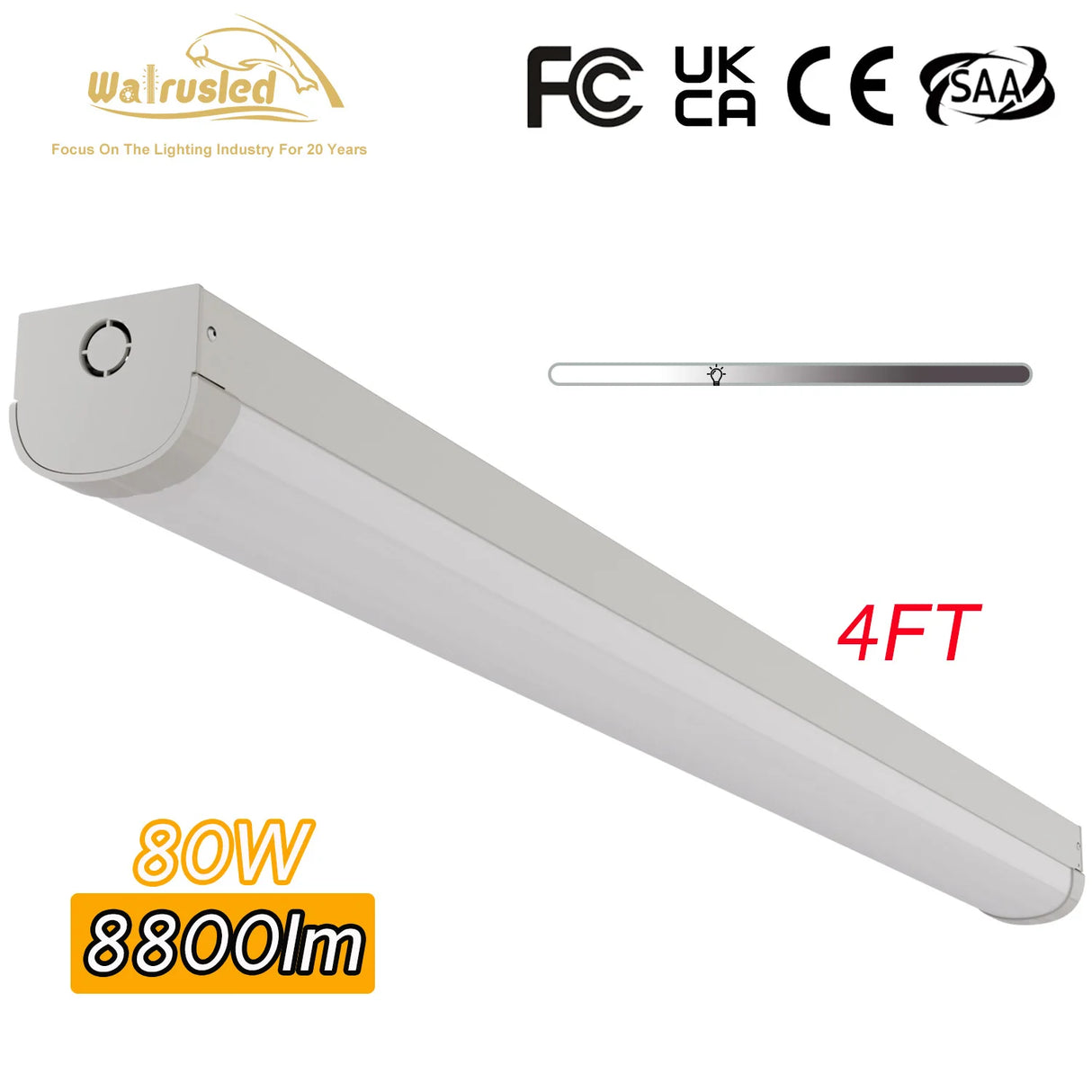 48 Inch 80W LED Linear Strip Stairwell Light Fixture 8800lm 5000K IP20, SCR Dimmable 4 Foot Grade Indoor Shop Ceiling Lights FCC