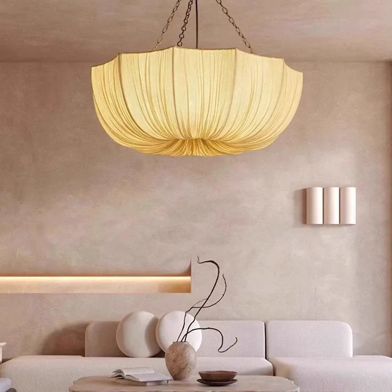 Japanese Fabric Chandelier - Retro Iron Chain Pendant Light for Living Room