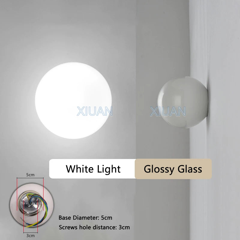 Round Glass Lights Modern Hidden Base Milky White Glass Wall Lamp for Bedroom Bedside Living Room Stair Hallway Entrance Hotel