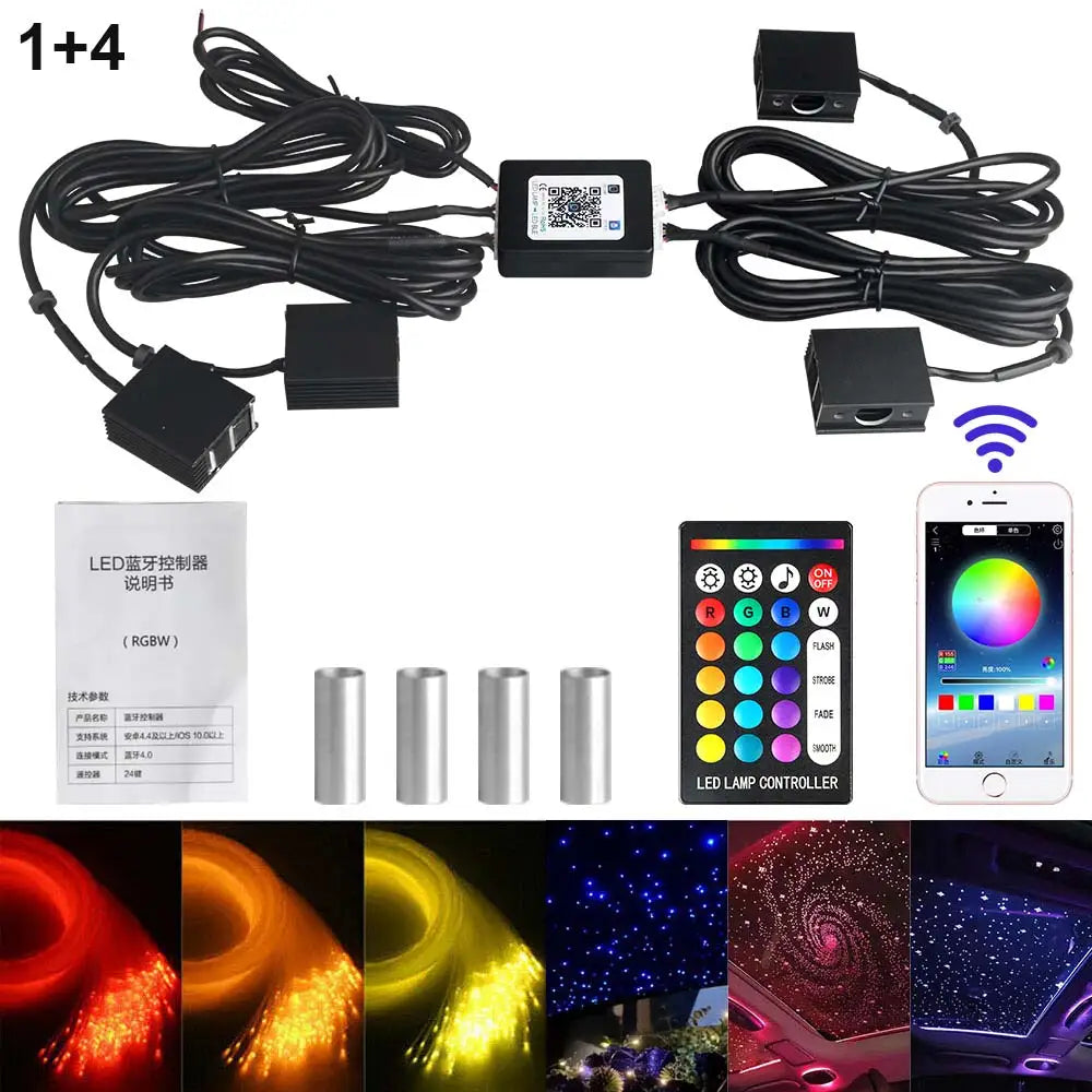 1/2/4 Split Fiber Optic Light Kit - RGBW Starry Sky Lamp with Bluetooth App & Music Sync - Distributed Ceiling Star Light for Car & Home