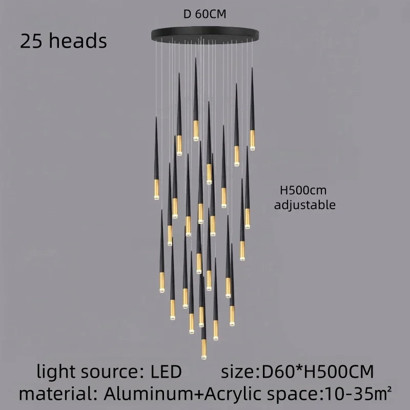 Modern Luxury Chandelier Nordic Ceiling Light Living Room Duplex Attic Long Pendant Light Villa Staircase LED Hanging Lamps