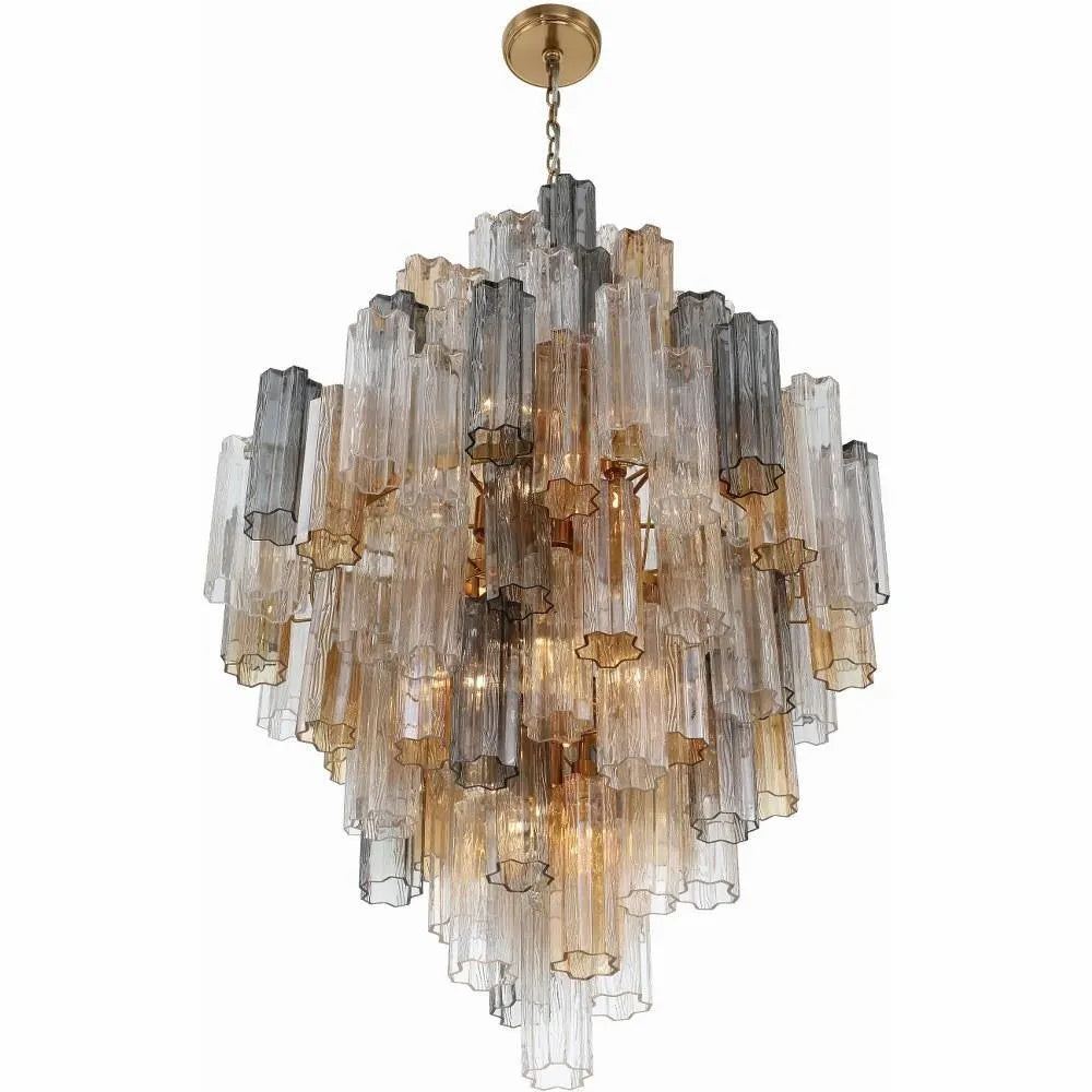 Crystorama Addis Polished Chrome Murano Glass Chandelier - Modern Luxury Pendant Light Fixture for Villa Staircase, Living Room & Hotel