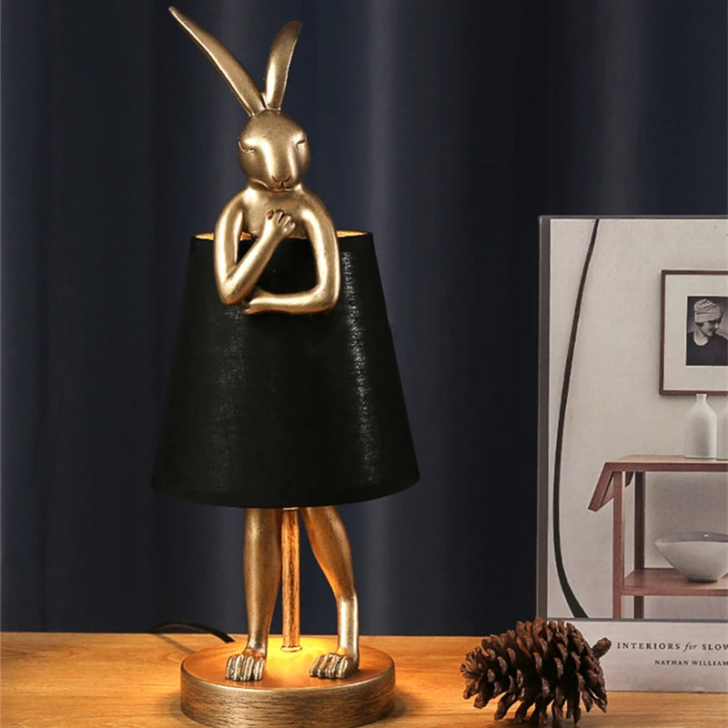 Nordic LED rabbit table lamp Designer resin rabbit desk lamp for study bedroom children&#39;s room reading led light bedside lamp