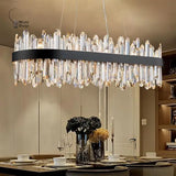 Dimmable Gold Rectangle Crystal Chandelier for Dining Living Room Modern Ceiling Light for Kitchen Island K9 Crystal Lights