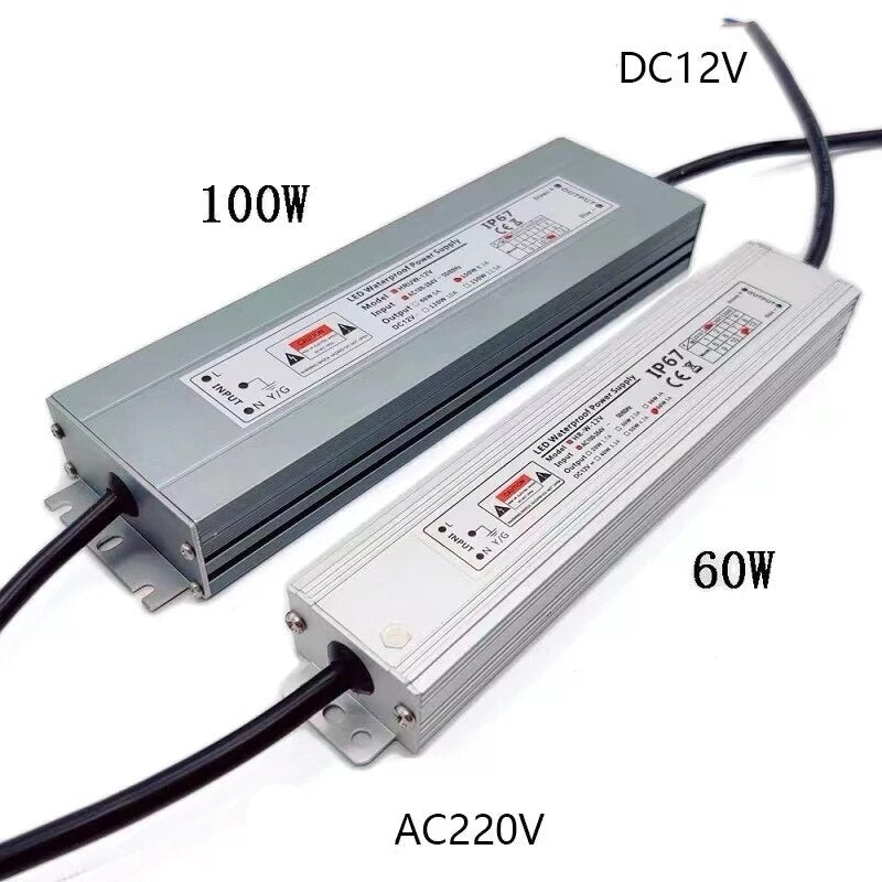 Waterproof IP67 LED Spot Transformer Power Supply: 12W, 20W, 60W, 100W - 220V to 12V Driver