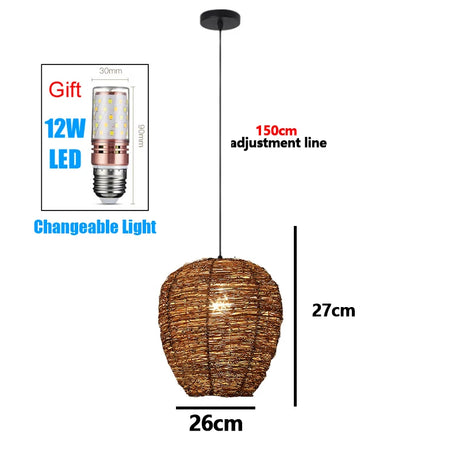 Handmade Vintage Pendant Lamp Bamboo Restaurant Café Chandeliers Wood Base E27 Bulb Lighting Hotel Bedroom Interior Classical