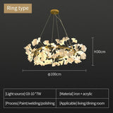 Nordic Ginkgo Leaf LED Chandelier - Modern Round Interior Hanging Light