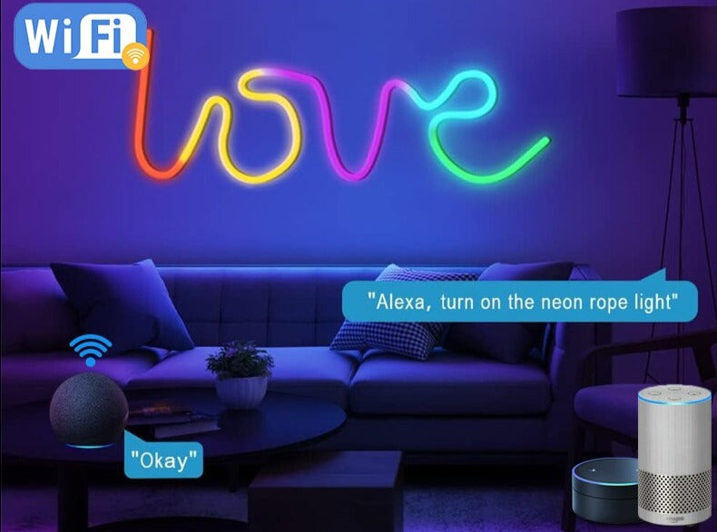 Neon LED Strip Lights With Music Sync 10M/32.8ft 84LEDs/M Addressable Neon Rope Light Work with Alexa Google Assistant