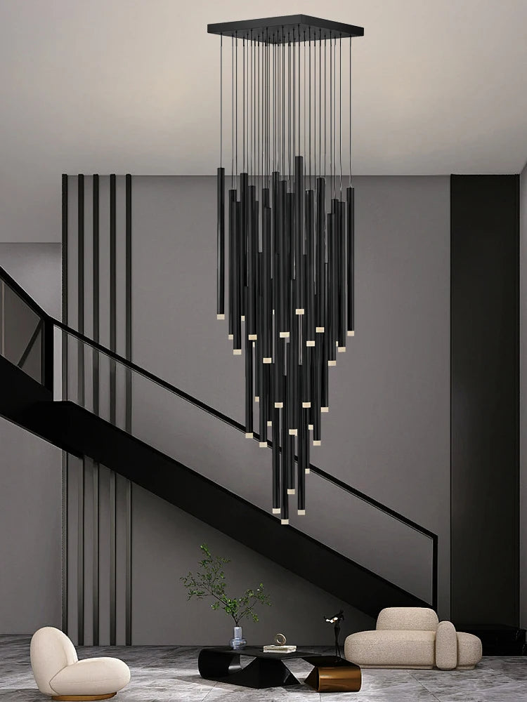 LED Modern Minimalist Long Strip Hanging Staircase Pendant Light Attic Pendent Lamp Villa Living Room Dining Room Chandelier