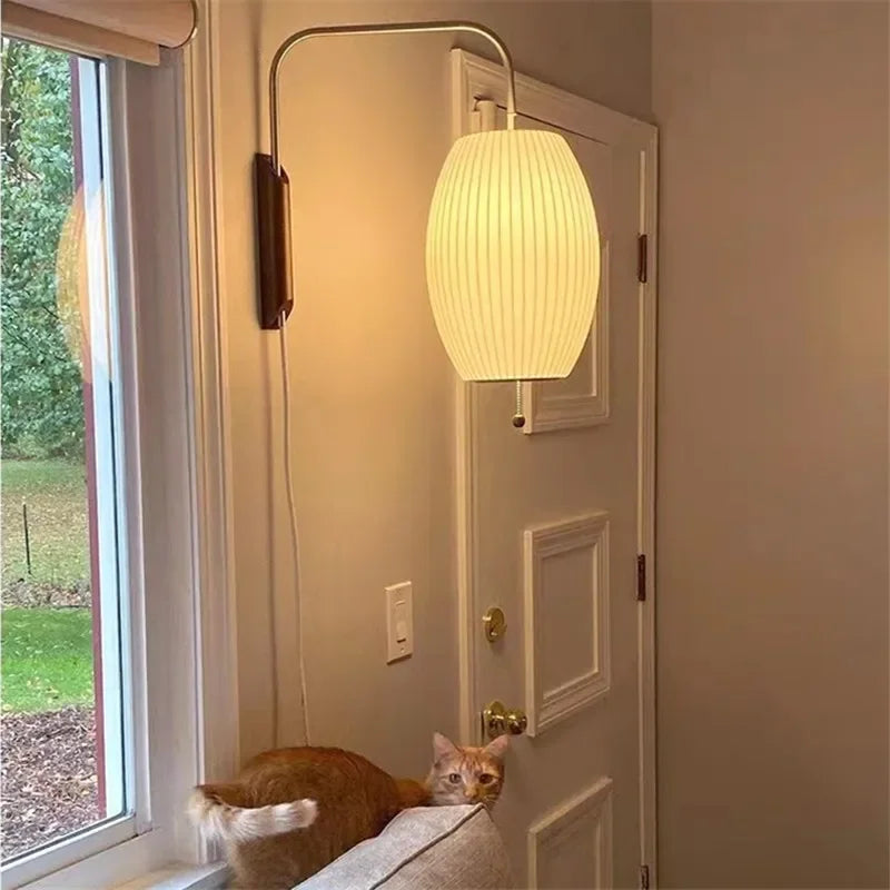 Japanese Wabi-Sabi Silk Fabric Wall Sconce Lamp - Minimalist Textile Wall Light Fixture for Living Room, Bedroom, Porch & Hotel Corridor Decor