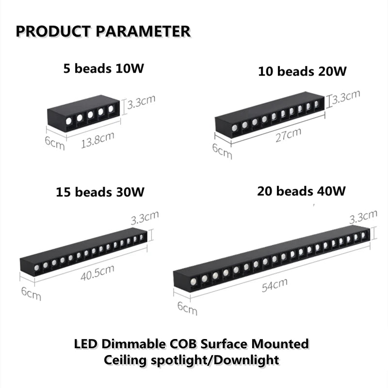 LED Long Ceiling Lamp Dimmable Line Light Fixture 40W Office Living Room Bedroom Home Decoration COB Spot Lamps Indoor Lighting
