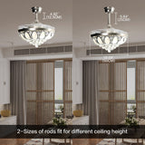 Crystal Ceiling Lamp Fan Light LED Chandelier Pendant Light With 4 Invisible Retractable Blades Remote Control