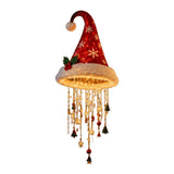 LED Santa Hat Hanging Light Christmas Pendant Lamp with Tassel Bell Star Ornaments Xmas Holiday Party Home Wall Ceiling Decor