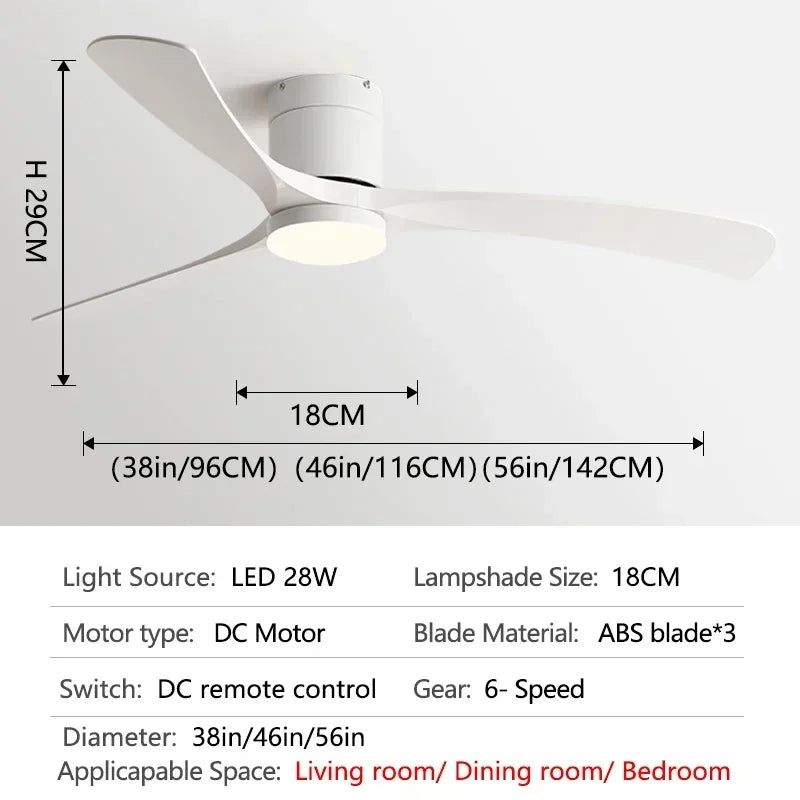 46/56Inch Low Floor Ceiling Fan Light Modern Black ABS Blade DC Remote Control Led Fan Lights Restaurant The bedroom 110V 220V