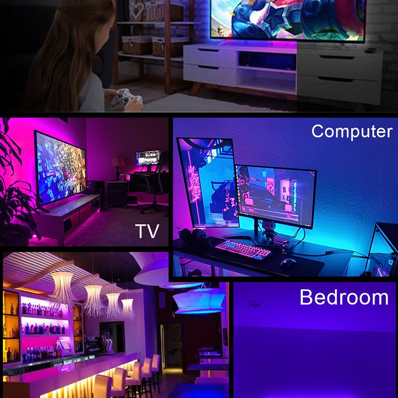 Led Strip Lights Bluetooth Usb Led Strips 5050 Music Sync Rgb Strip 5V Flexible Neon Light Strip For TV Black lights Decoration