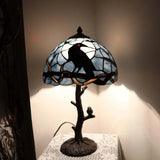 Raven Moon Stained Glass Table Lamp - 20" Gothic Night Light (Dark Blue)