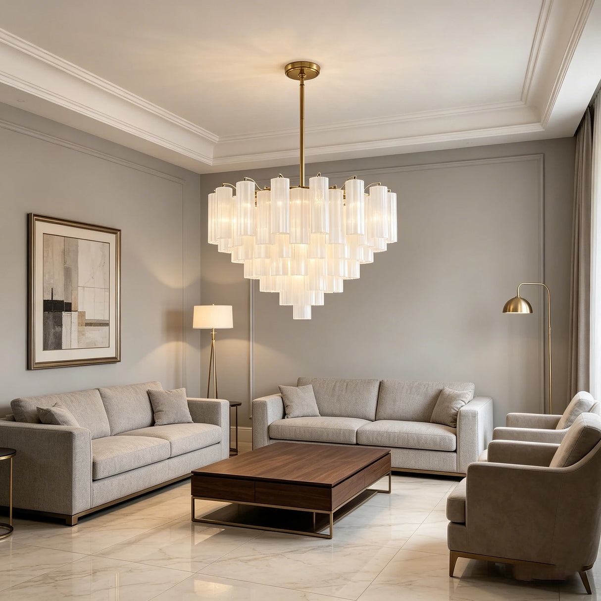 Modern Gold Silver Murano Glass Chandelier Dimmable 3-Color Adjustable Hanging Height Pendant Light Luster for Living Room 2026