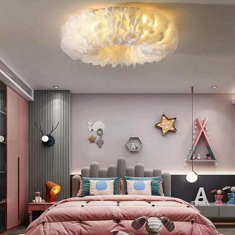 Modern Feather Led Ceiling Lamps Nordic Romantic Warm Bedroom Ceiling Lights Home Lighting Living Room Decor Lamp Luster Fixture