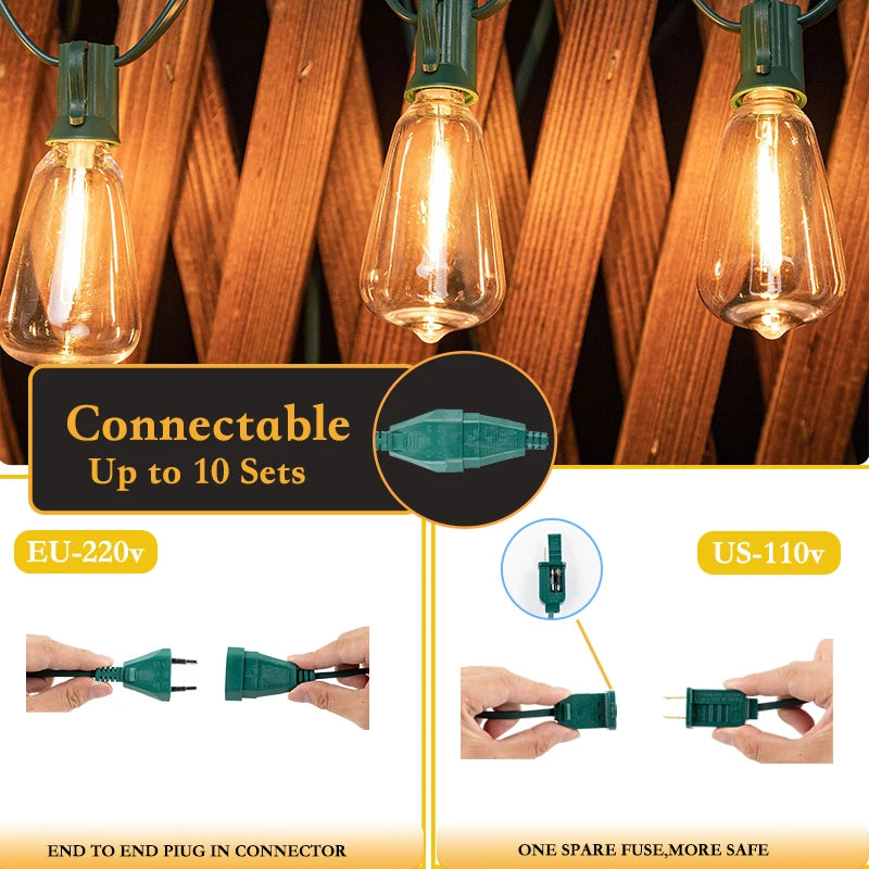 Outdoor ST38 Led String Lights EU 220V US 110V E12 Shatterproof Waterproof Connected For Party Light Camping Light Chai
