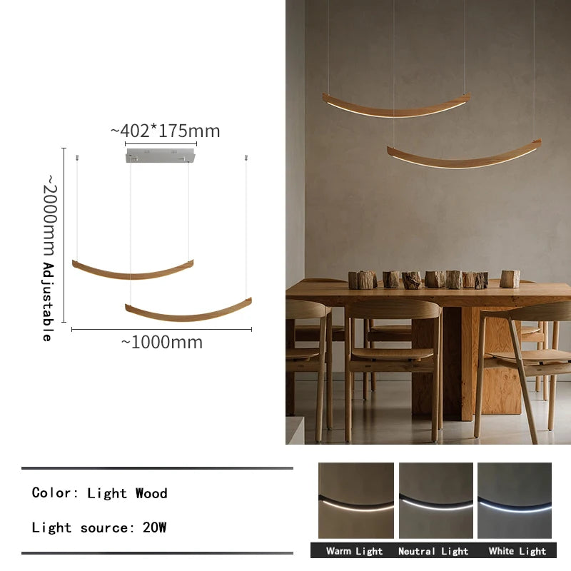2026 Wood Arch Modern Long Pendant Light - Minimalist LED Dining Table Chandelier