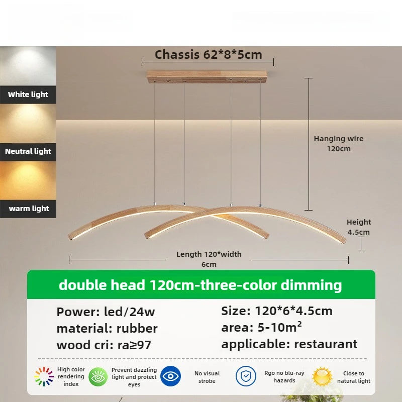 Wooden Restaurant Pendant Lamp Modern Simple Creative Log Living Room Dining Table Light LED Coffee Shop Bar Counter Chandelier