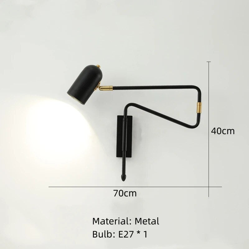 Modern Long Arm Wall Lights Gold Black White Metal Rotatable Foyer Bedside Reading Room Lamp E27 Bulb Drop shipping