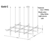 Italian Gold Modern LED Multi-Head Chandelier - Minimalist Pendant Hanging Light Fixture for Staircase, Living Room & Dining Table