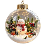 Clear Acrylic Lighted Christmas Ball Ornament Mini Interior Scene Warm LED Light-Up Tree Hanging Bauble Cartoon Shock-Resistant
