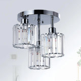 Modern Semi Flush Mount Ceiling Light, 3-Light Crystal Gold Close to Ceiling Fixture, Clear Crystal Shade for Kitchen Hallway Ba