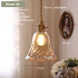 Vintage Amber Glass Pendant Light - Retro Brass Adjustable Hanging Hanging Lamp